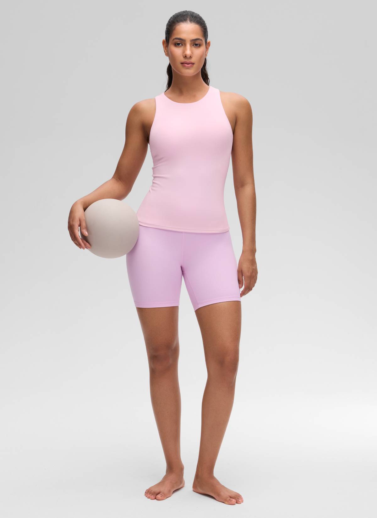 CRZ YOGA Women's Butterluxe Built-in Bra High Neck Racerback Tank Pink Peony @model_info:Carol