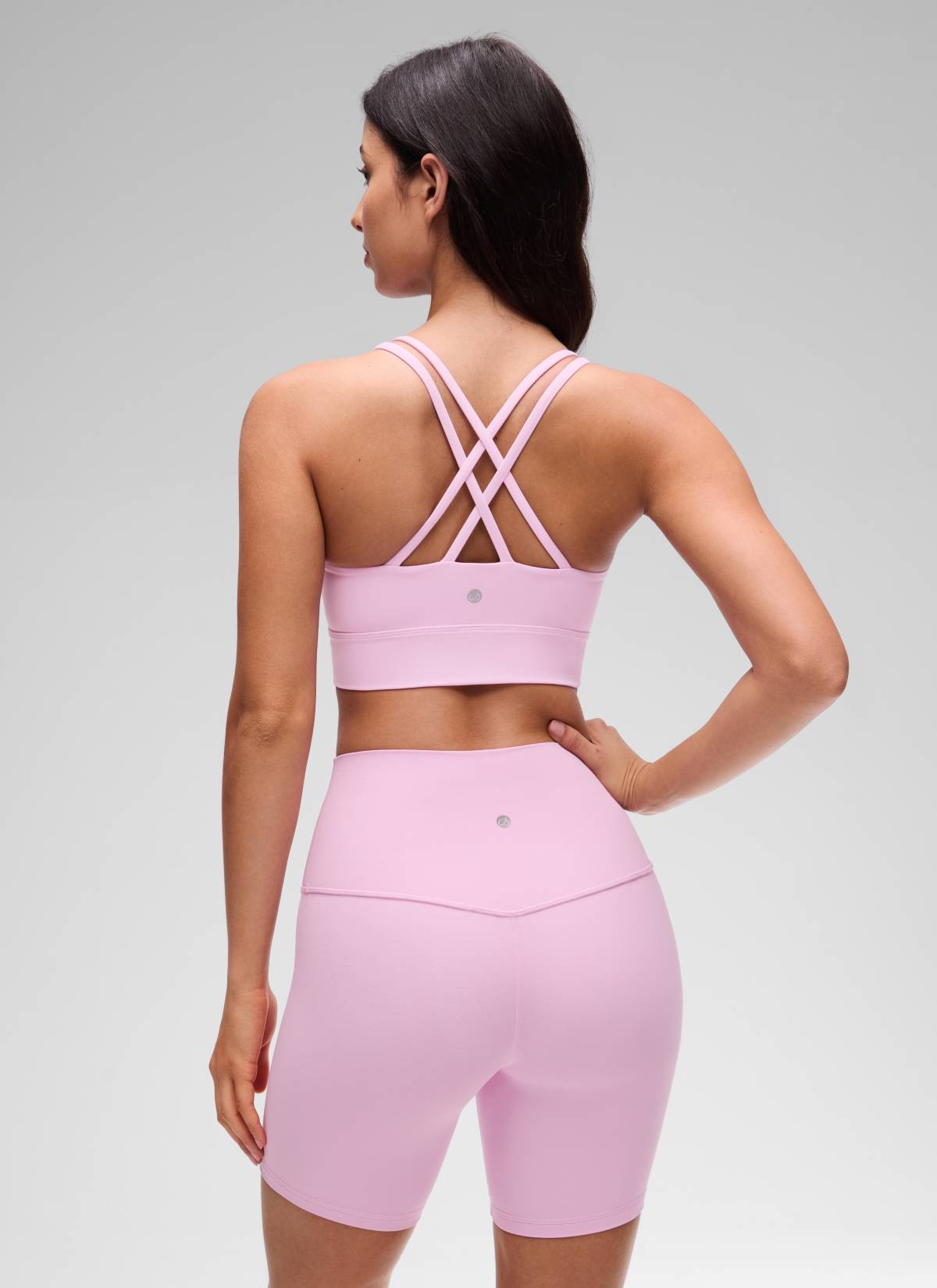 CRZ YOGA Womens Butterluxe Strappy Longline Criss Cross Molded Cup Bra Vita Pink @model_info:Maysa