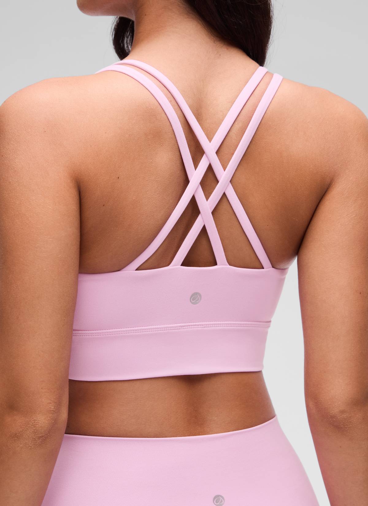 CRZ YOGA Womens Butterluxe Strappy Longline Criss Cross Molded Cup Bra Vita Pink @model_info:Maysa