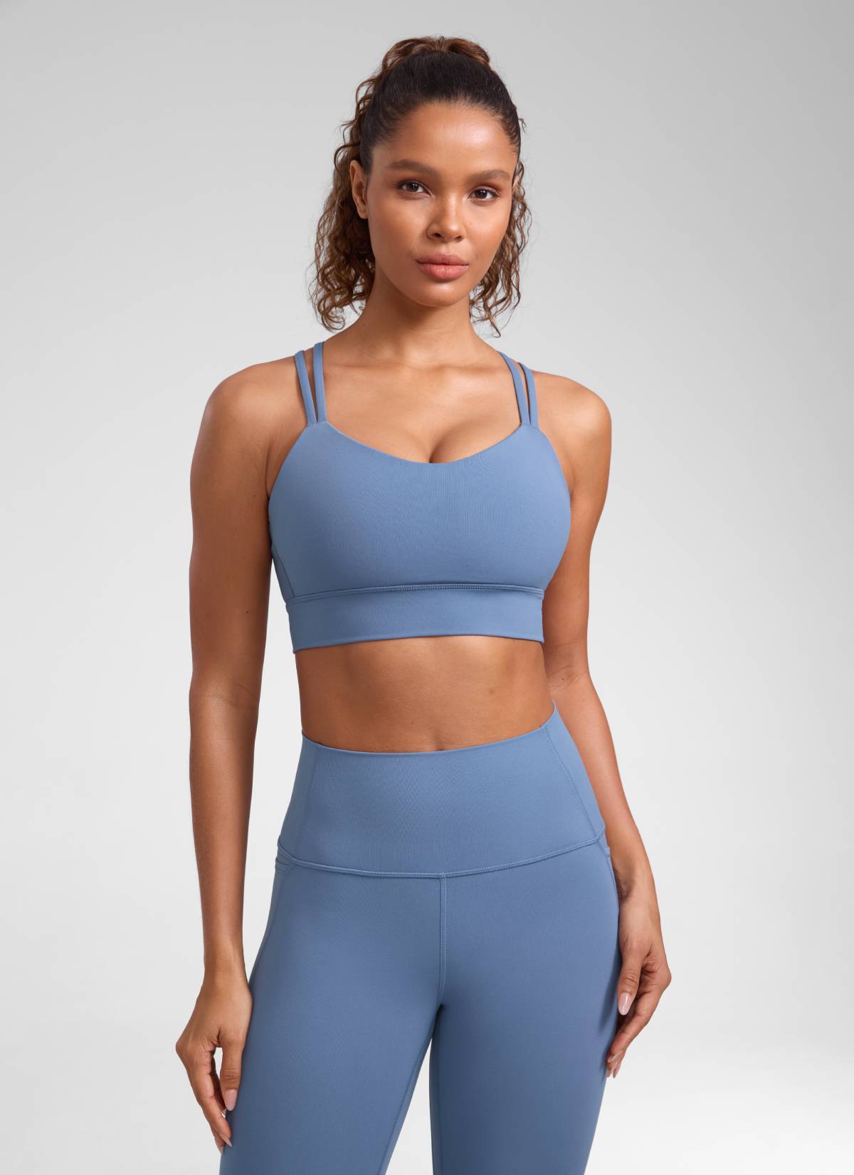 CRZ YOGA Womens Butterluxe Strappy Longline Criss Cross Molded Cup Bra Oasis Blue @model_info:GiGi