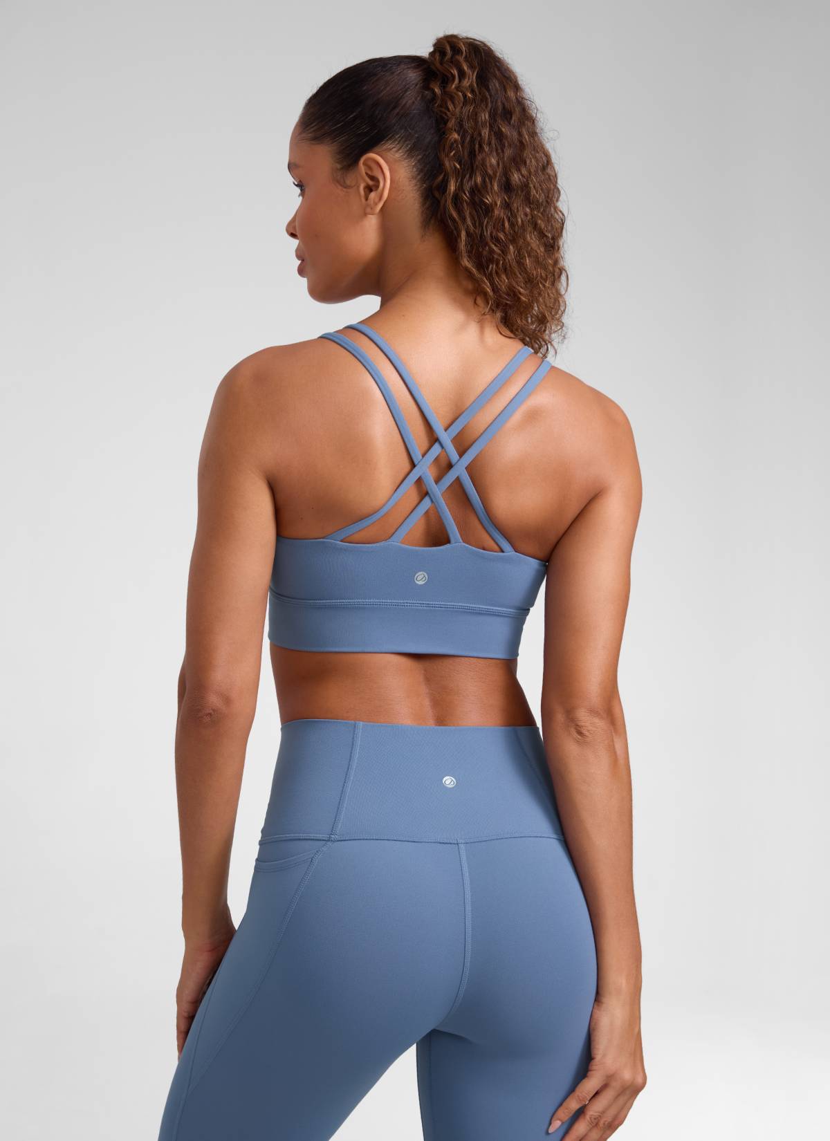 CRZ YOGA Womens Butterluxe Strappy Longline Criss Cross Molded Cup Bra Oasis Blue @model_info:GiGi