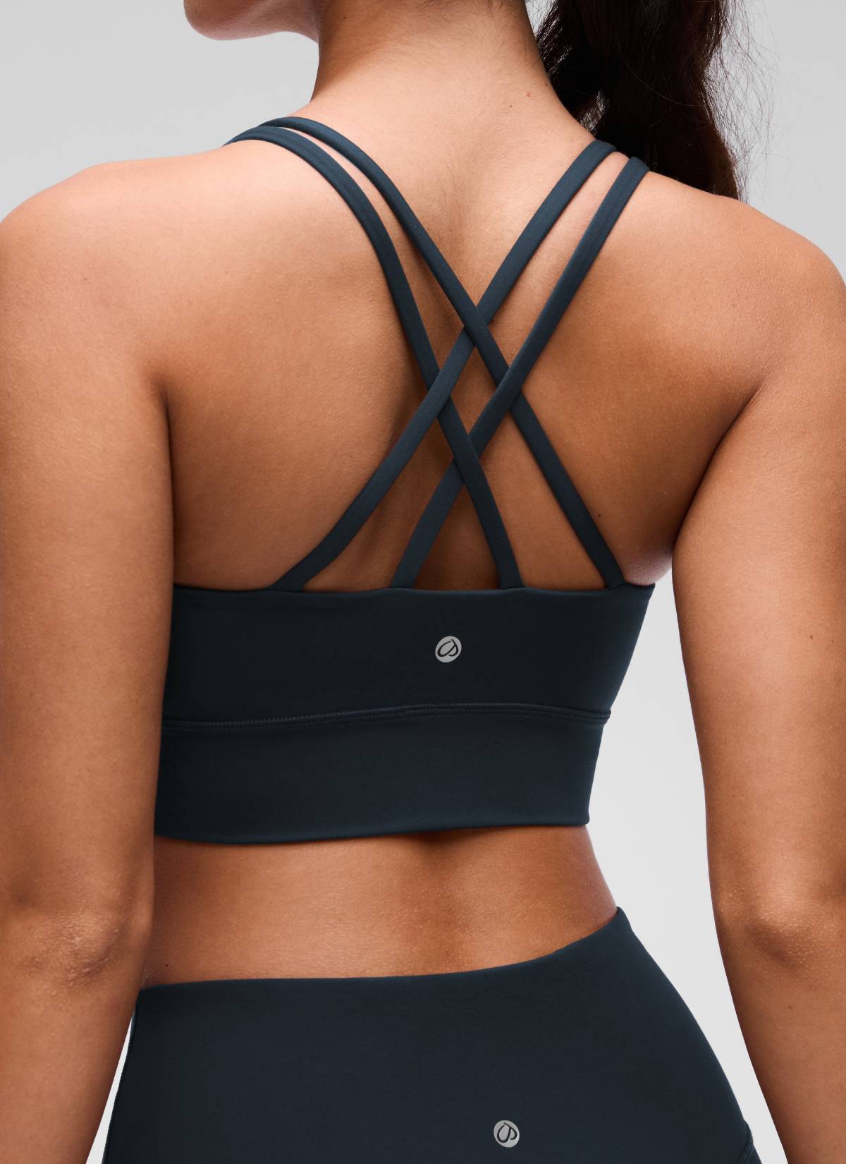 CRZ YOGA Womens Butterluxe Strappy Longline Criss Cross Molded Cup Bra True Navy @model_info:Maysa