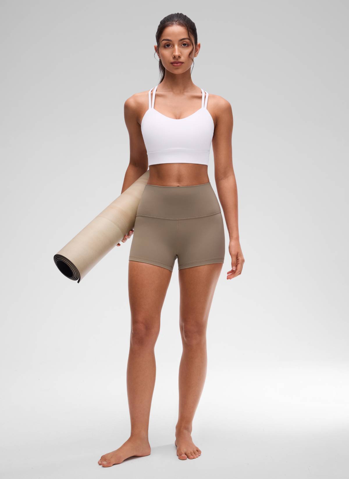 CRZ YOGA Womens Butterluxe Strappy Longline Criss Cross Molded Cup Bra White @model_info:Maysa