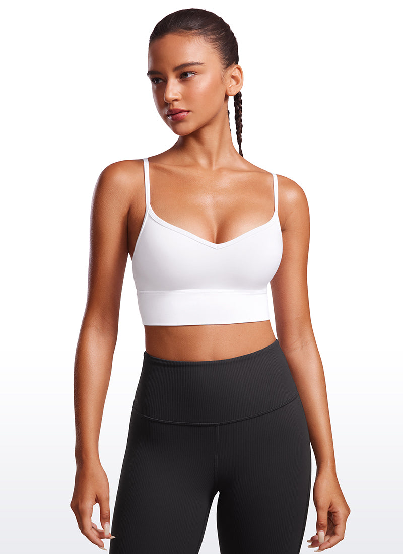 CRZ YOGA Butterluxe Womens V Neck Longline Camisole Yoga Padded Sports Bra White