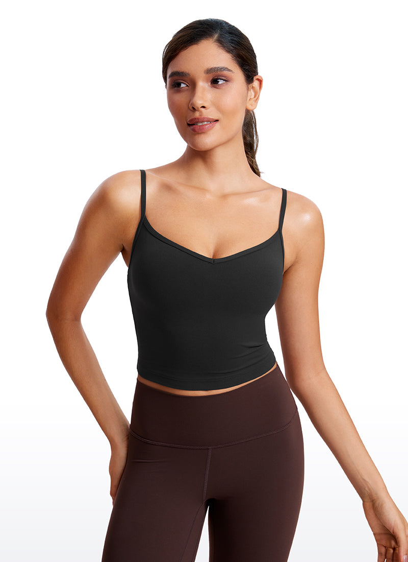 CRZ YOGA Butterluxe Womens V Neck Longline Yoga Padded Sports Bra Black