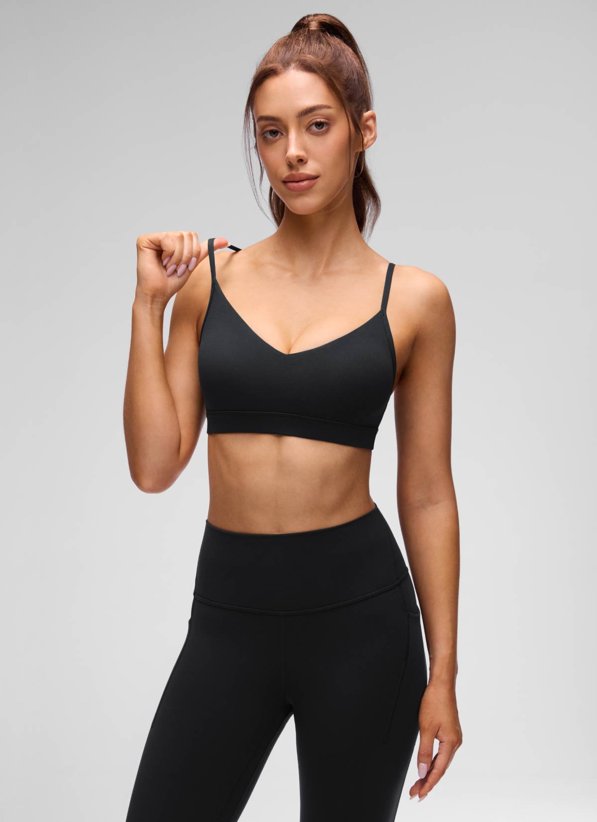 CRZ YOGA Butterluxe Womens V Neck Camisole Yoga Padded Sports Bra Black @model_info:Lary