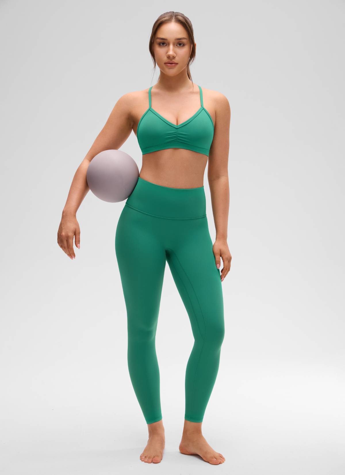 CRZ YOGA Butterluxe Womens Ruched V Neck Yoga Padded Sports Bra Cascadia Green @model_info:Brooklyn