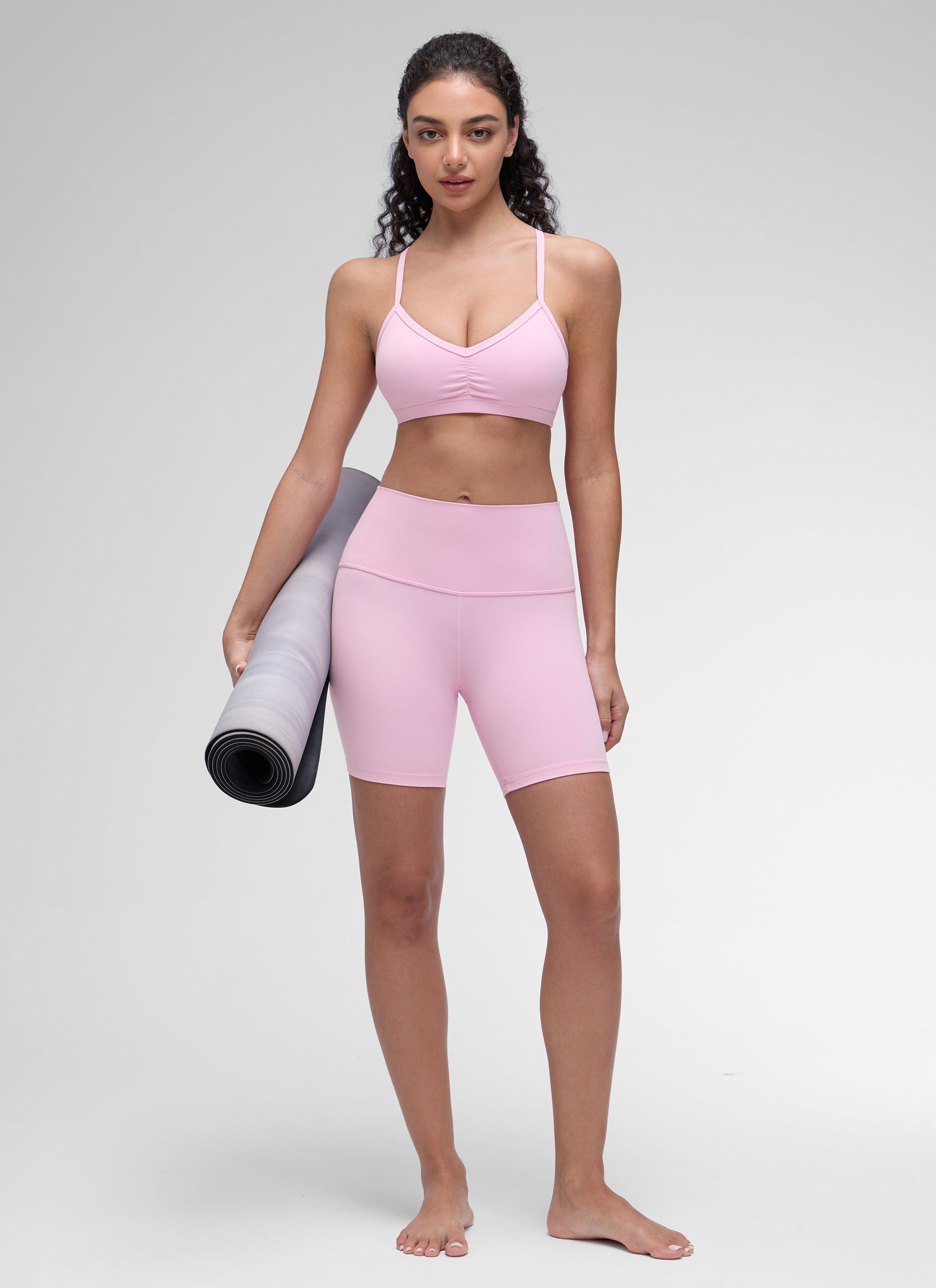 CRZ YOGA Butterluxe Womens Ruched V Neck Yoga Padded Sports Bra Vita Pink @model_info:Anano