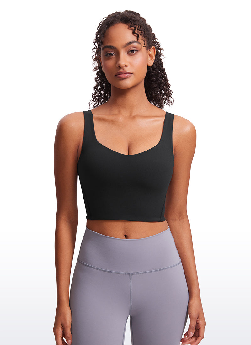 CRZ YOGA Women's Yoga Molded Cup Butterluxe Longline Bra V Neck Black