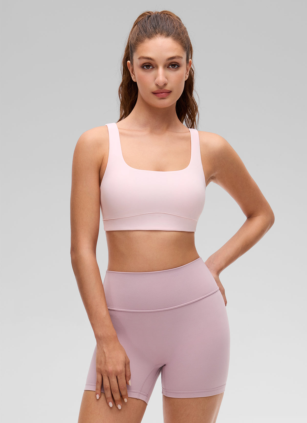 CRZ YOGA Women's Butterluxe Yoga U Back Sports Bra Light Support Strawberry Pink @model_info:Inga
