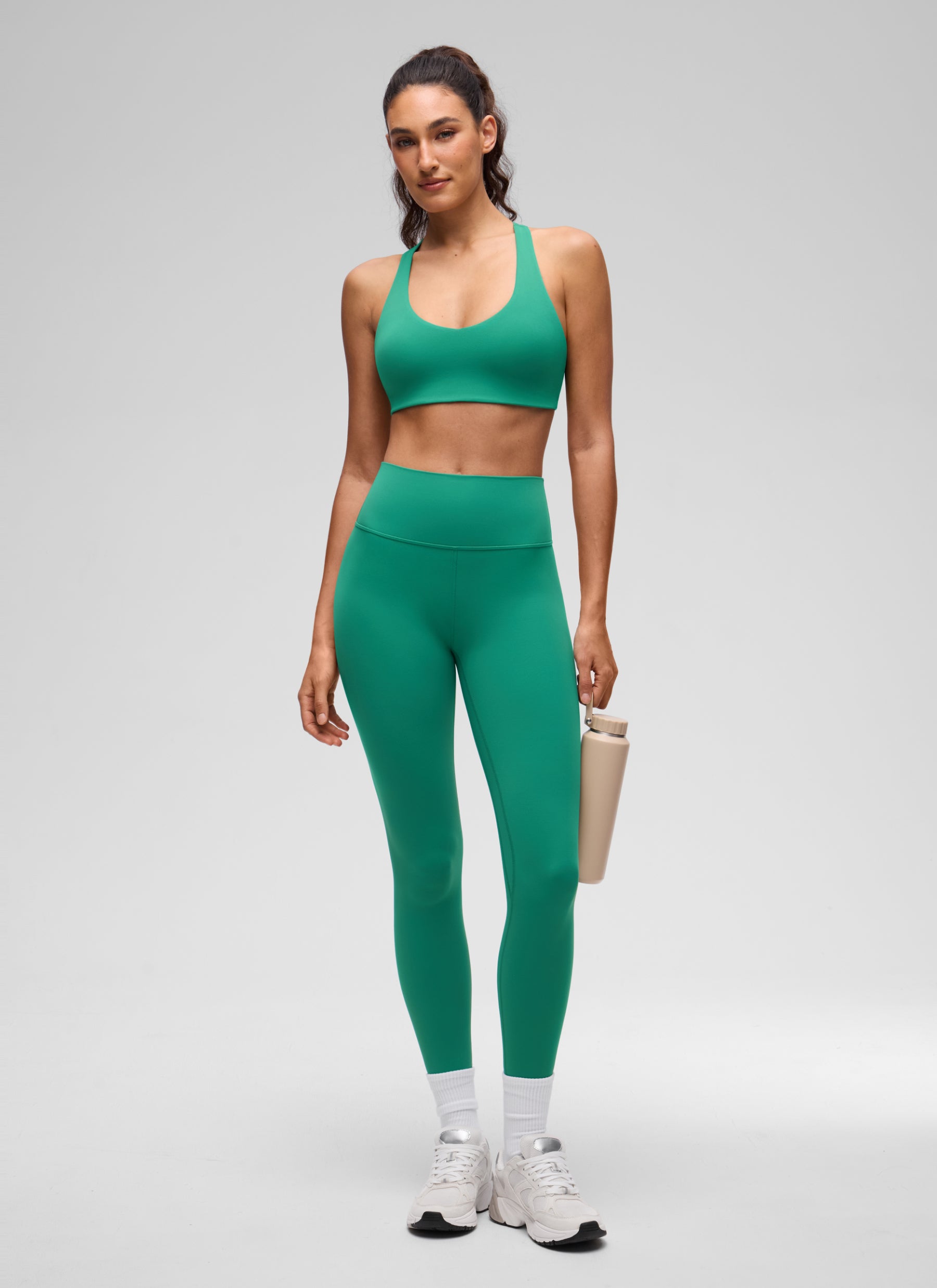 CRZ YOGA Women's Butterluxe Yoga V Neck RacerBack Build in Sports Bra Cascadia Green @model_info:V