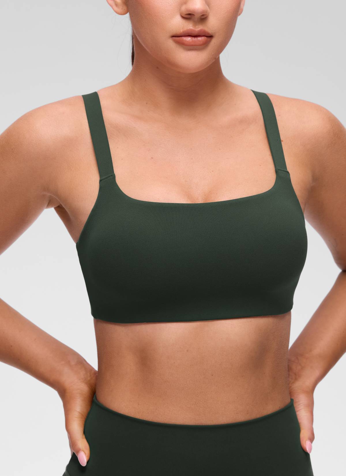 CRZ YOGA Women's Butterluxe Yoga U Neck Square Back Sports Bra Legend Green @model_info:Brooklym