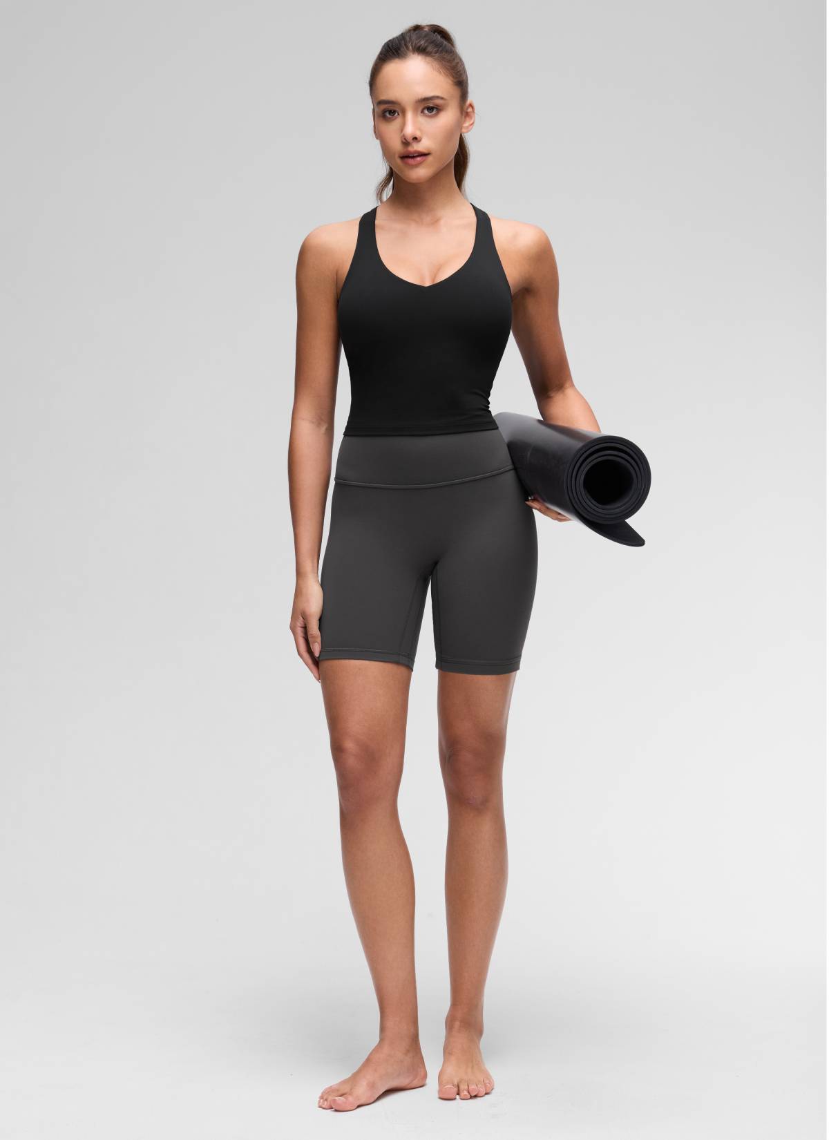 CRZ YOGA Women's Butterluxe Yoga V Neck RacerBack Built in Bra Tank Black @model_info:Maria