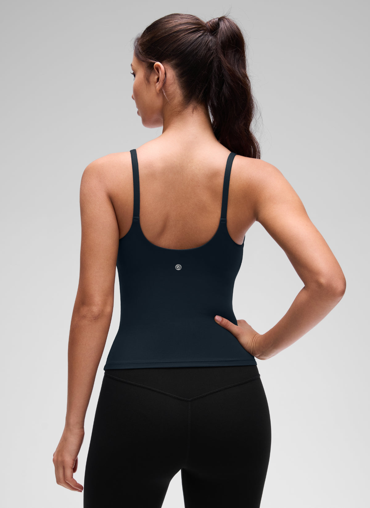 CRZ YOGA Women's Yoga Softretch U Back Waist Length Built in Bra Tank True Navy @model_info:Maysa