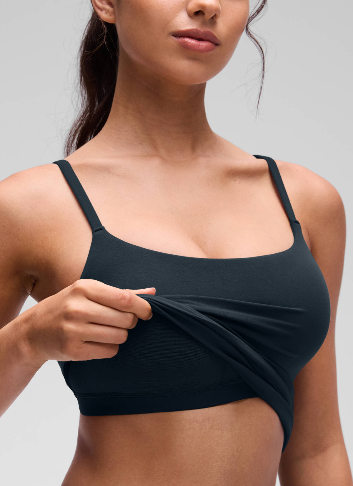 CRZ YOGA Women's Yoga Softretch U Back Waist Length Built in Bra Tank True Navy @model_info:Maysa