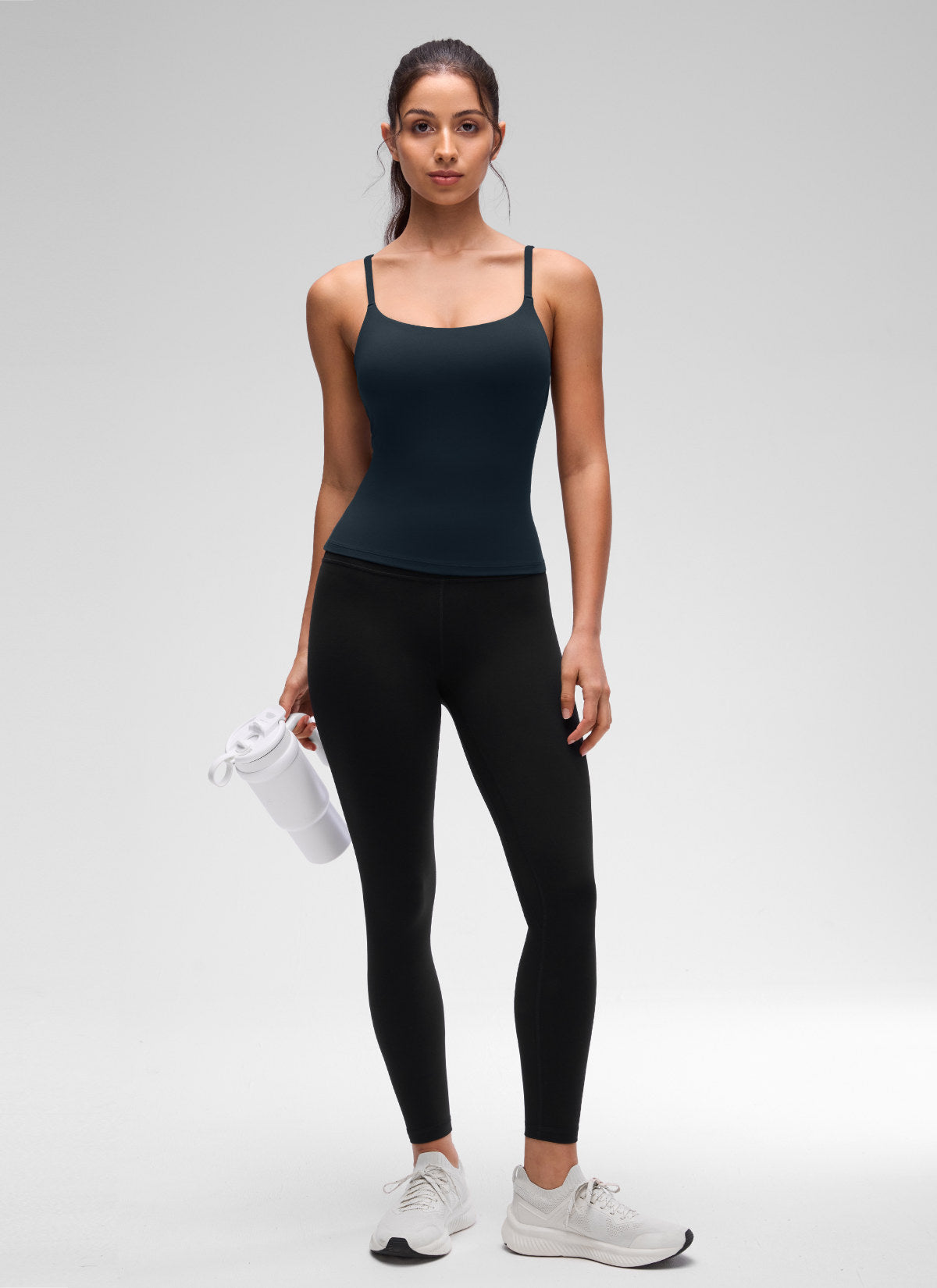 CRZ YOGA Women's Yoga Softretch U Back Waist Length Built in Bra Tank True Navy @model_info:Maysa