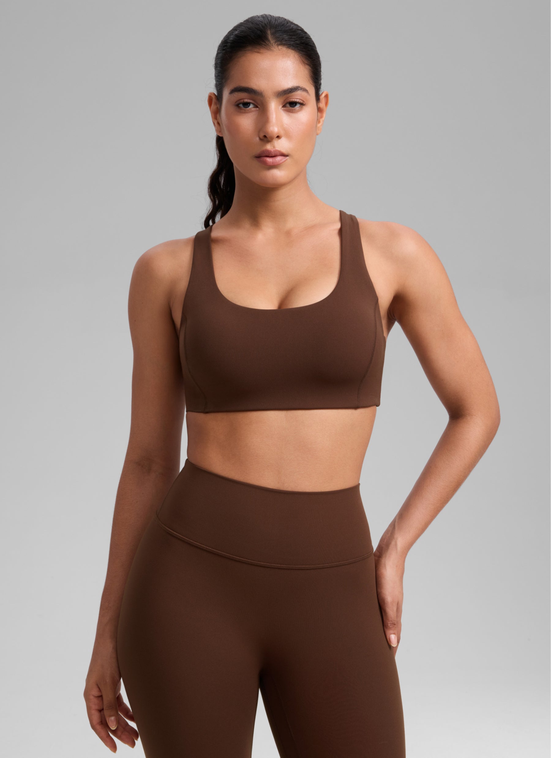 CRZ YOGA Women's SculptAir Training Cross Back Sports Bra Lava Brown @model_info:C