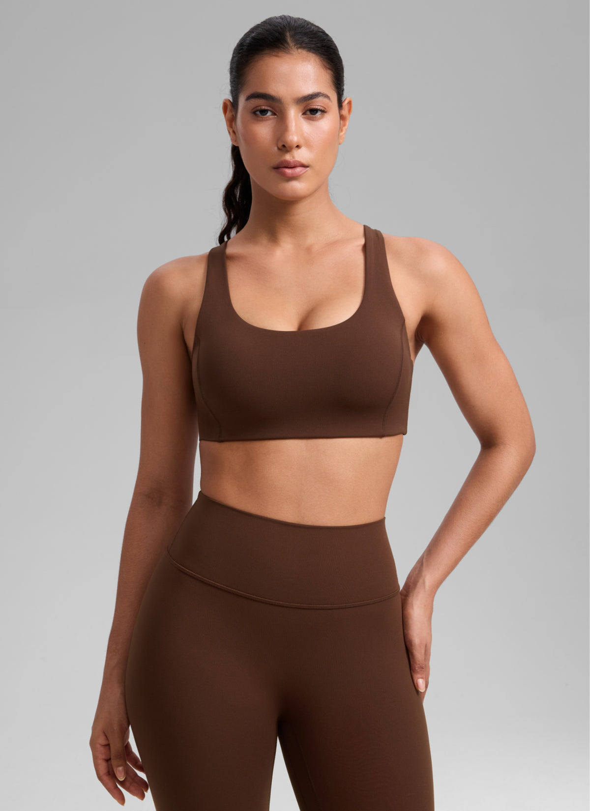 CRZ YOGA Women's SculptAir Training Cross Back Sports Bra Lava Brown @model_info:C