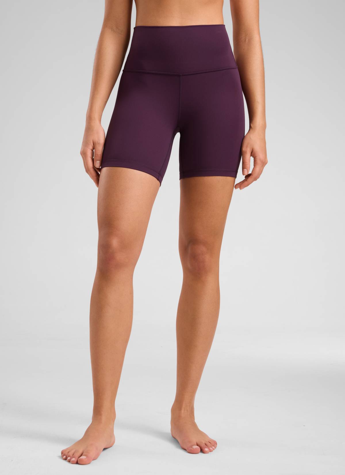 CRZ YOGA Women's Yoga High Rise Biker Shorts Butterluxe Shorts 6'' Deep Purple @model_info:Fiona