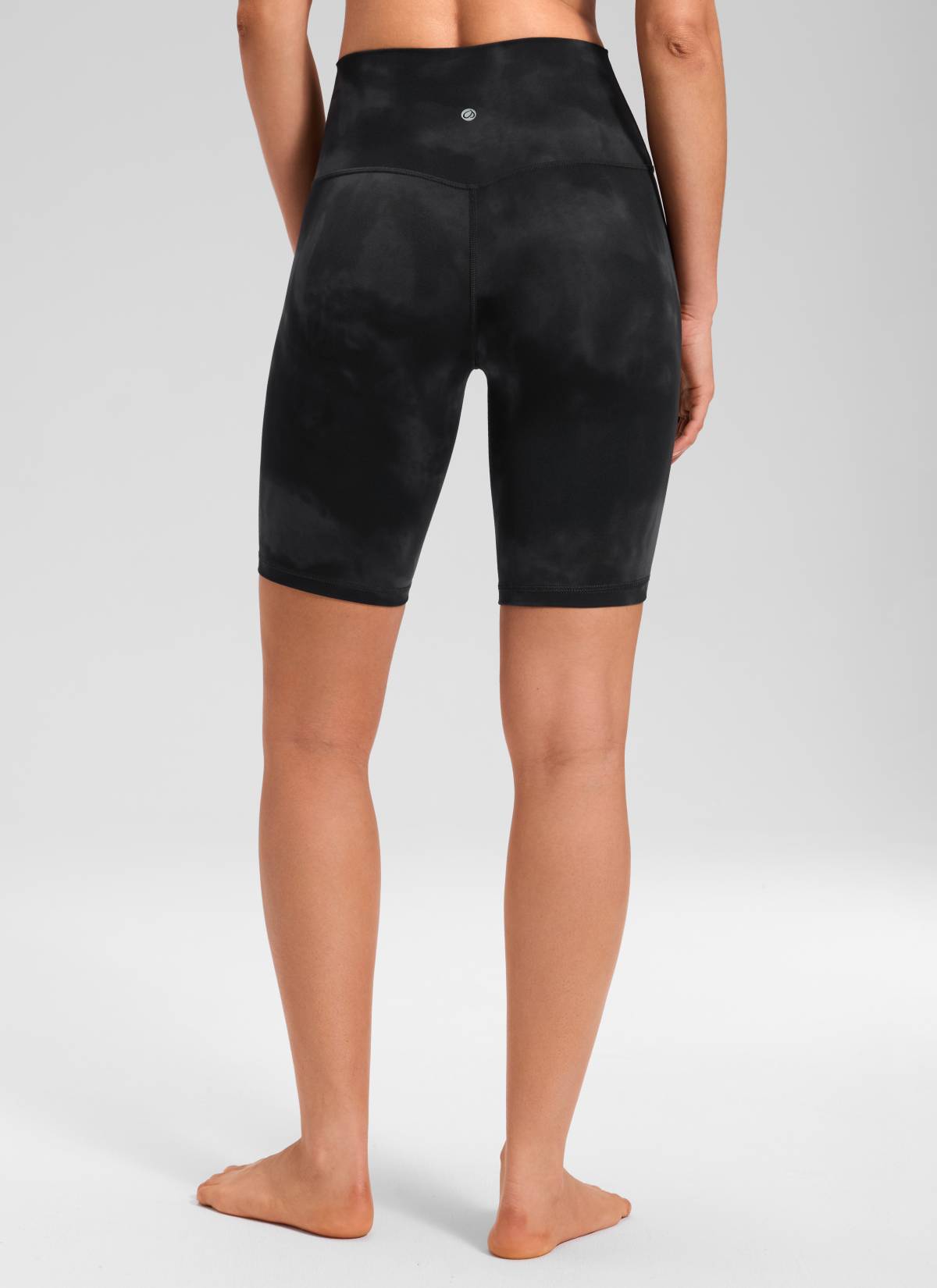 CRZ YOGA Women's Yoga High Rise Butterluxe Long Biker Shorts 8'' Black Tie Dye Flowers @model_info:Larissa