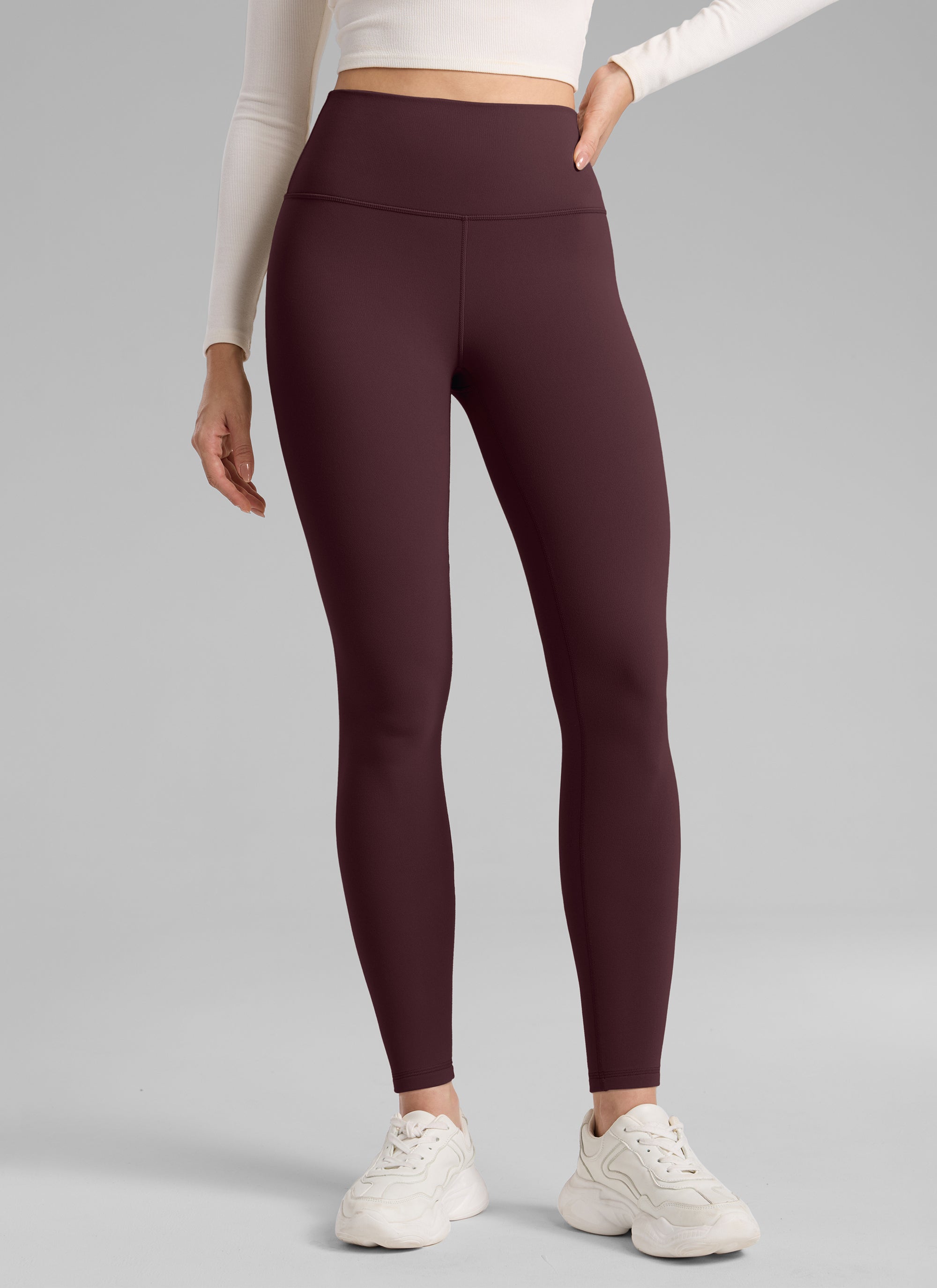 CRZ YOGA Women's Fleece Lined Casual High Rise Legging 28'' Ripe Plum @model_info:Bruna