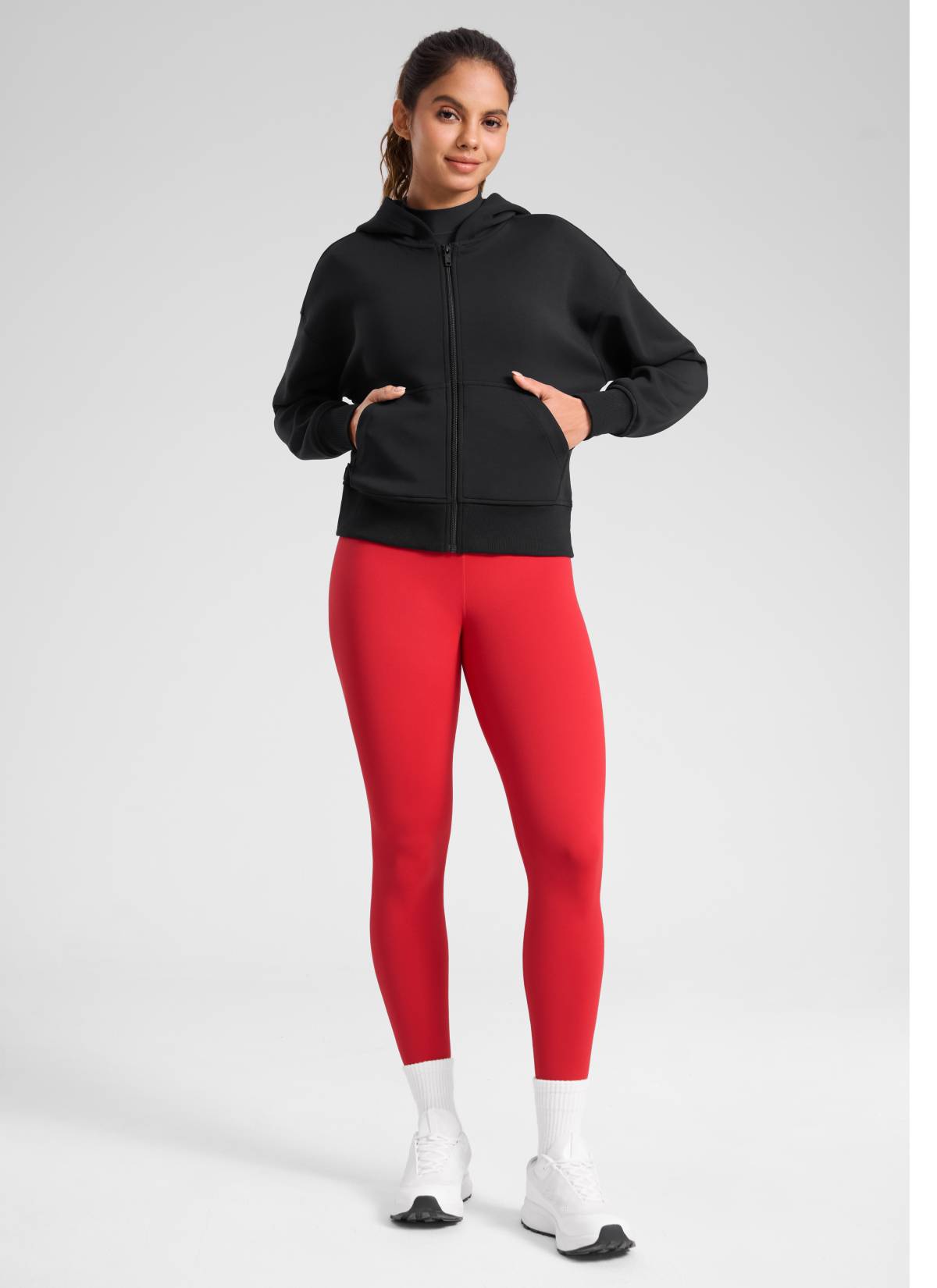 CRZ YOGA Women's Fleece Lined Casual High Rise Legging 28'' Aurora Red @model_info:Dany