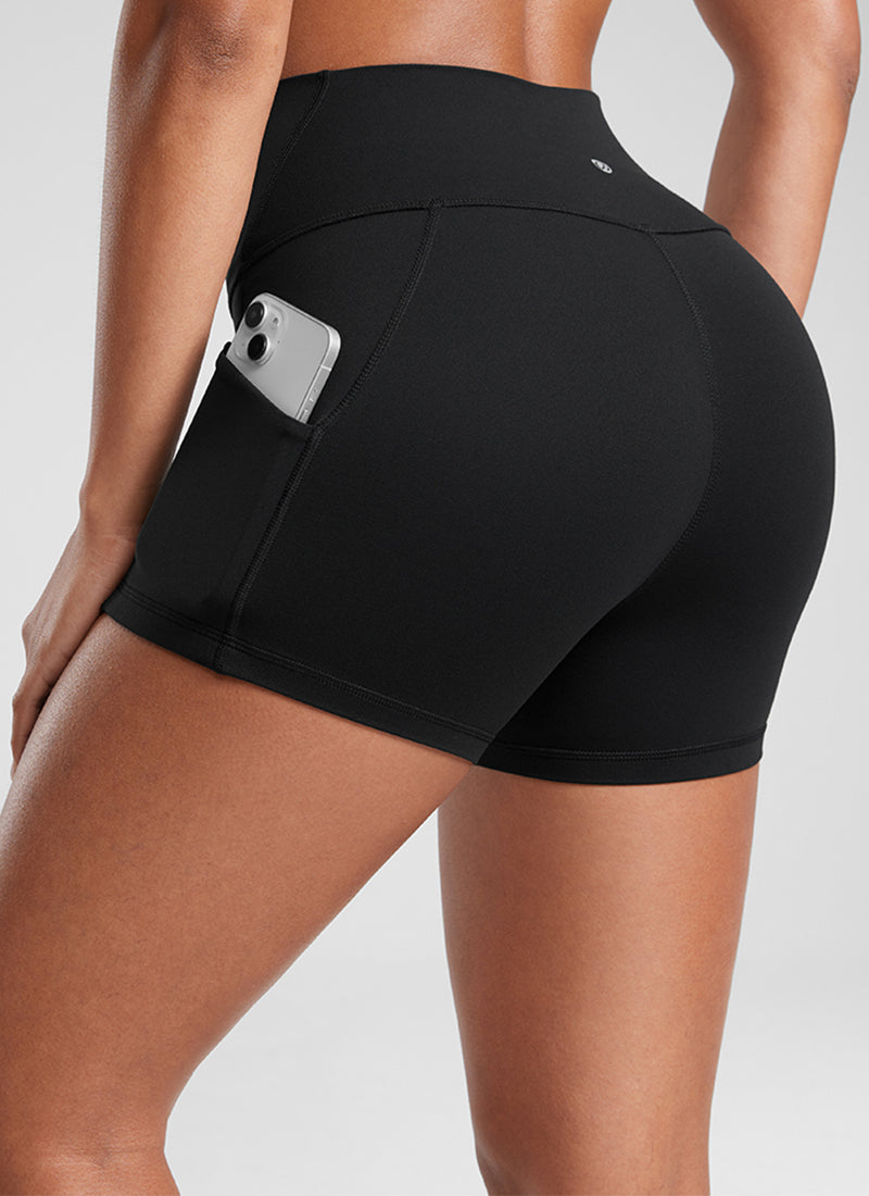 CRZ YOGA Women's Yoga High Rise Biker Butterluxe Pockets Shorts 3'' Black
