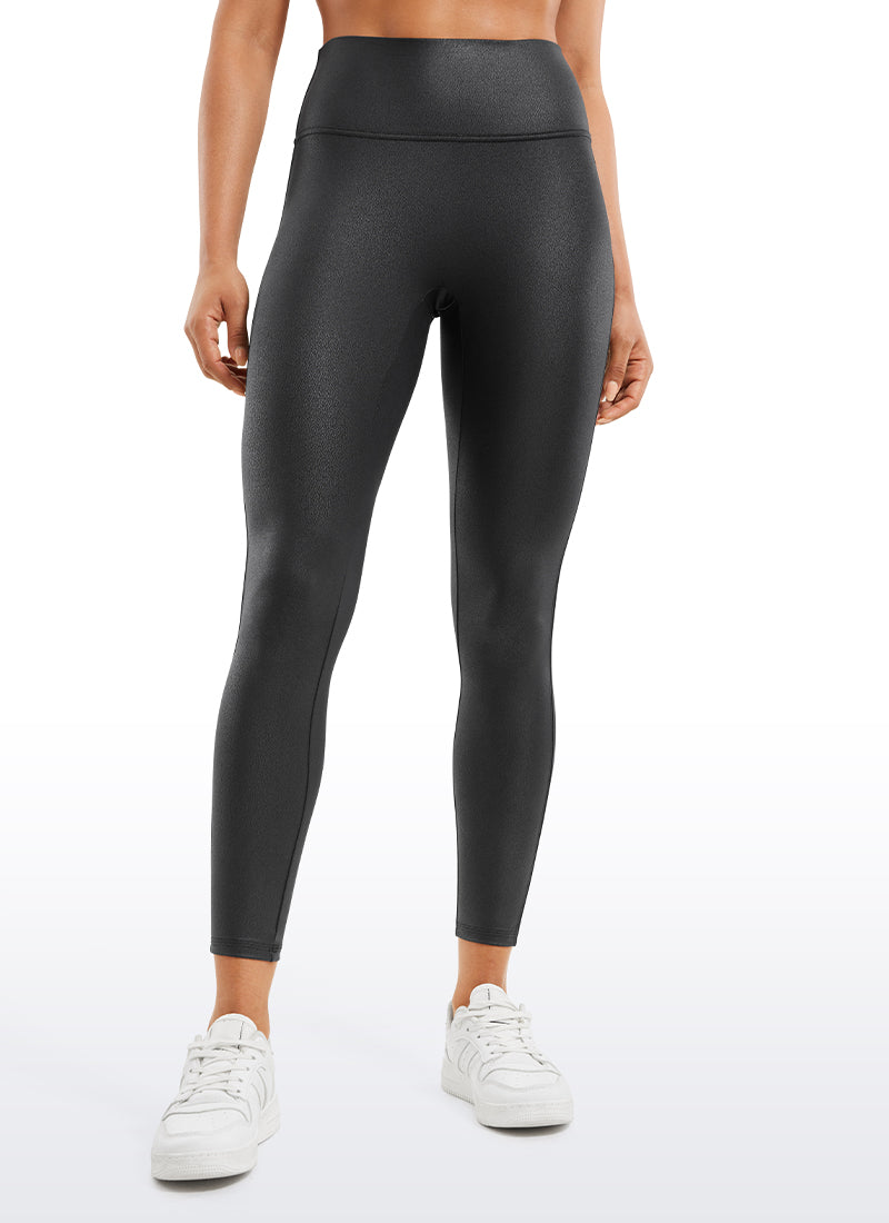 CRZ YOGA Women Butterluxe Matte Faux Leather No Front Seam Leggings 25'' Black Foil Pattern @model_info:Amanda