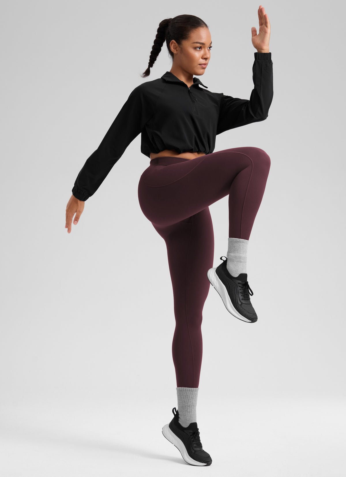 CRZ YOGA Women's Matte Thermal Fleece Lined Winter Pocket Legging 25'' Ripe Plum @model_info:F