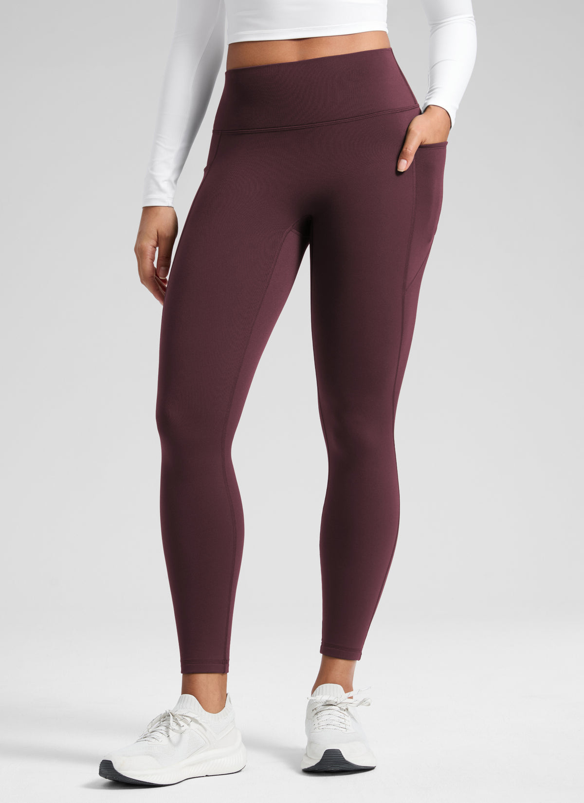CRZ YOGA Women's Matte Thermal Fleece Lined Winter Pocket Legging 25'' Ripe Plum @model_info:F