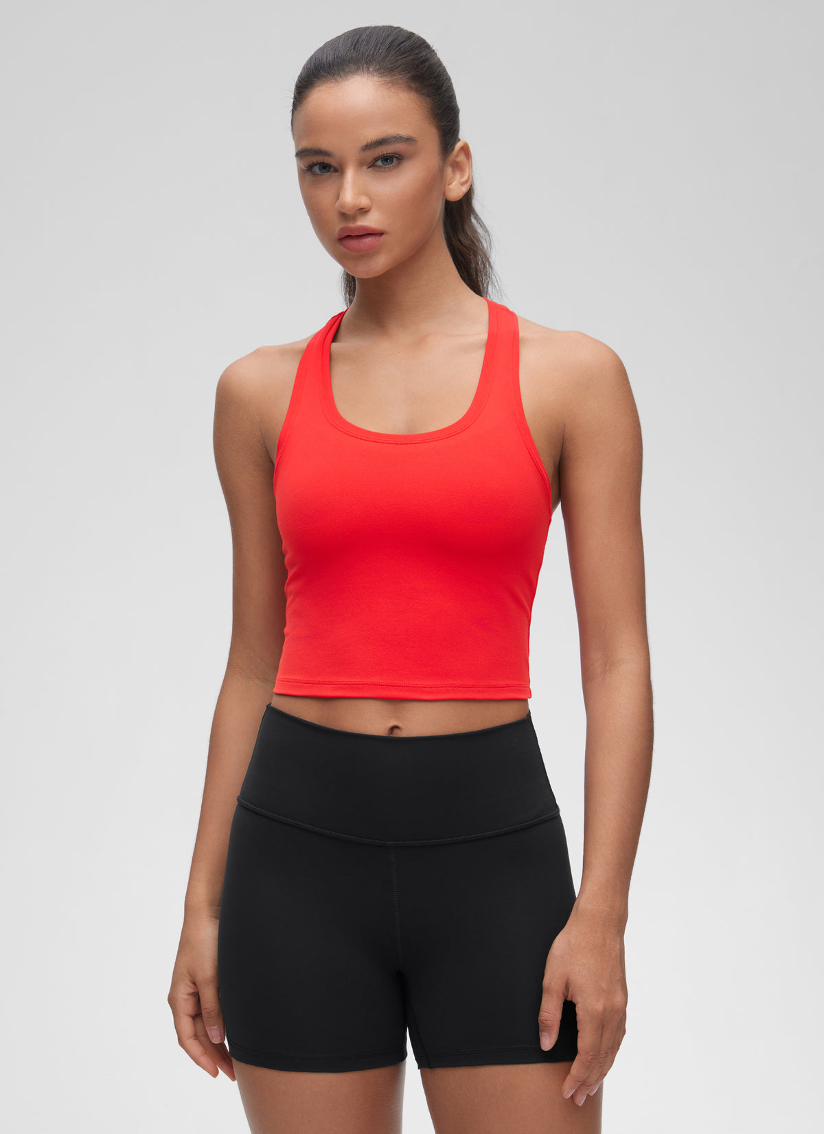 CRZ YOGA Women's Butterluxe Scoop Neck Racerback Cropped Lounge Yoga Tank Deep Red @model_info:Winma