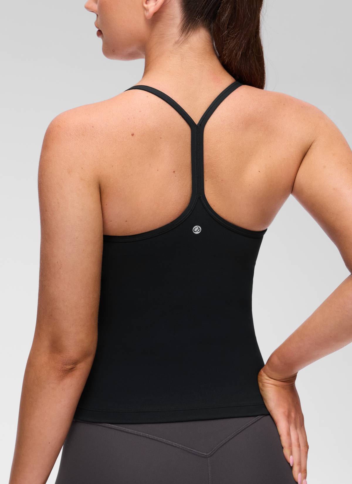 CRZ YOGA Women's Yoga Slim Fit Butterluxe Built-in Bra Tank Y Back Black @model_info:Brooklyn