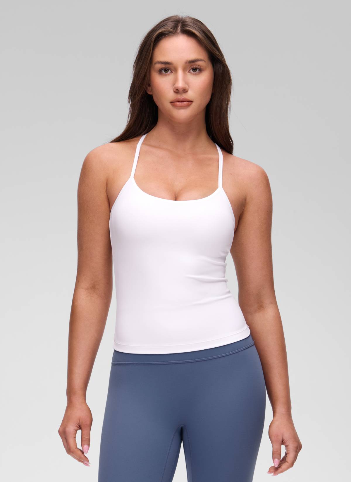 CRZ YOGA Women's Yoga Slim Fit Butterluxe Built-in Bra Tank Y Back White @model_info:Brooklyn