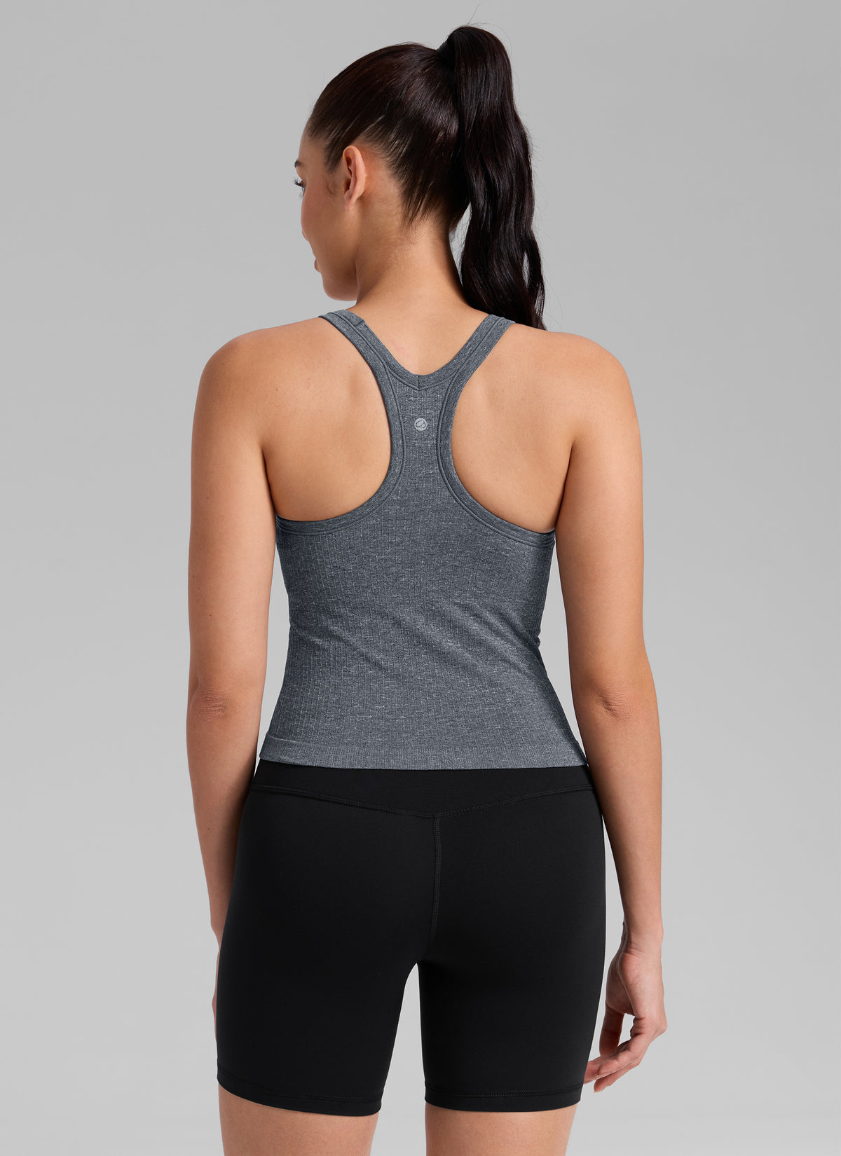 CRZ YOGA Women's Yoga Slim Fit Seamless Tank Crew Neck Waist Length Light Gray 7 @model_info:B