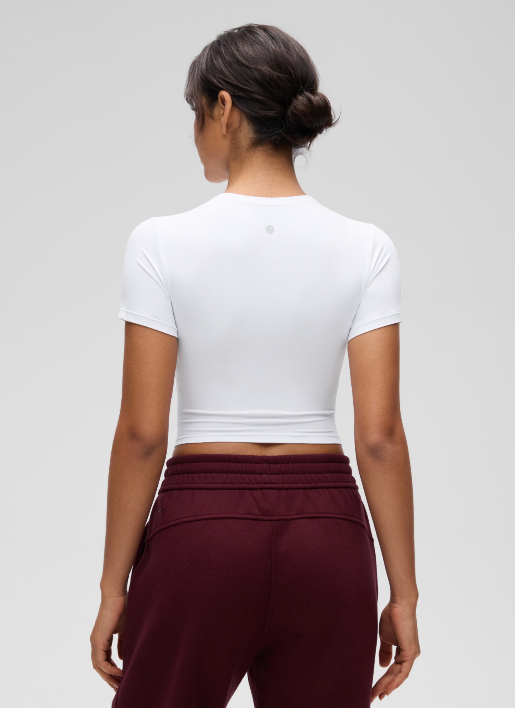 CRZ YOGA Women's Softembrace Casual Crewneck Crop Short Sleeve White @model_info:L