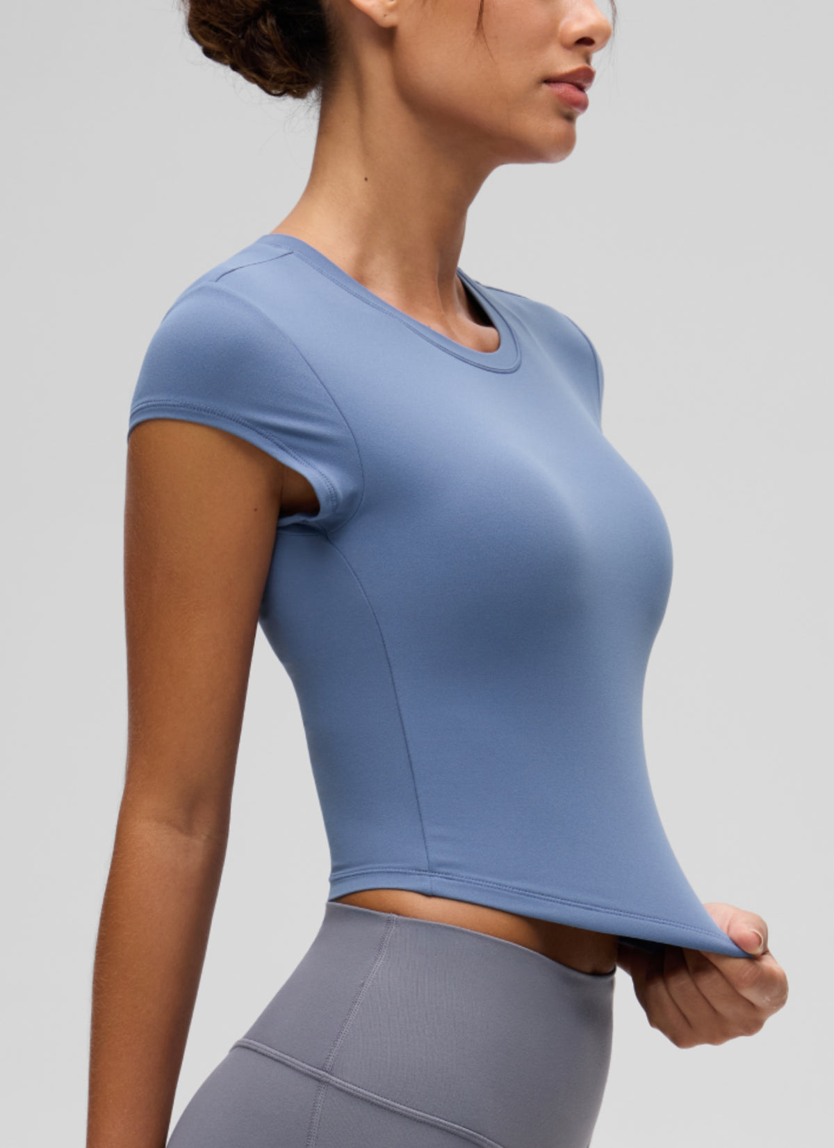 CRZ YOGA Women's Softembrace Casual Crop Double Lined Cap Sleeve Tops Oasis Blue @model_info:J