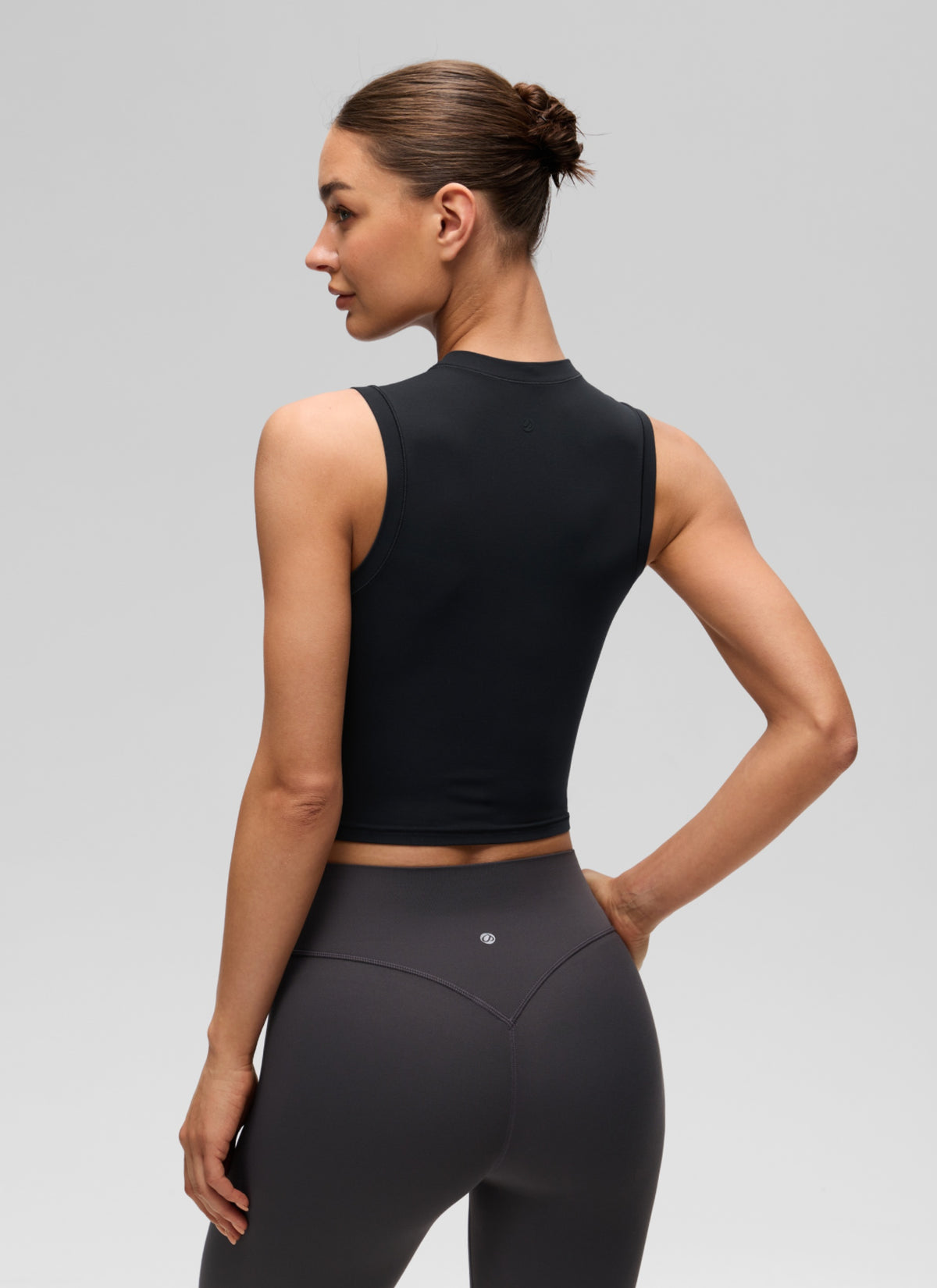 CRZ YOGA Women's Softembrace Casual Crop High Neck Tight Crewneck Tank Black @model_info:K