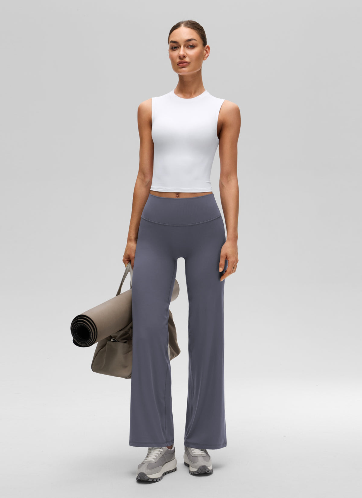 CRZ YOGA Women's Softembrace Casual Crop High Neck Tight Crewneck Tank White @model_info:K