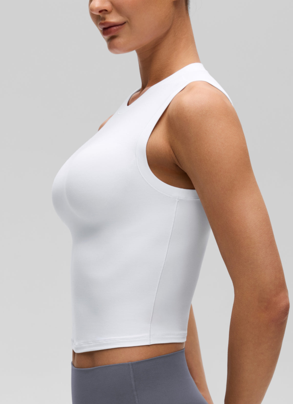 CRZ YOGA Women's Softembrace Casual Crop High Neck Tight Crewneck Tank White @model_info:K