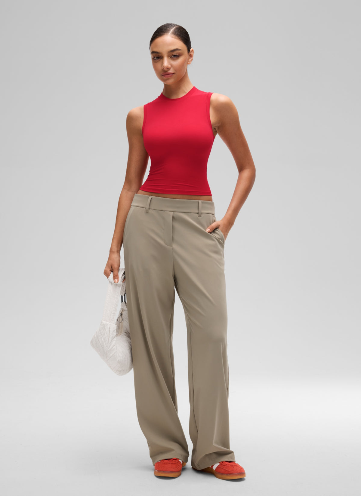 CRZ YOGA Women's Softembrace Casual Crop High Neck Tight Crewneck Tank Aurora Red @model_info:A
