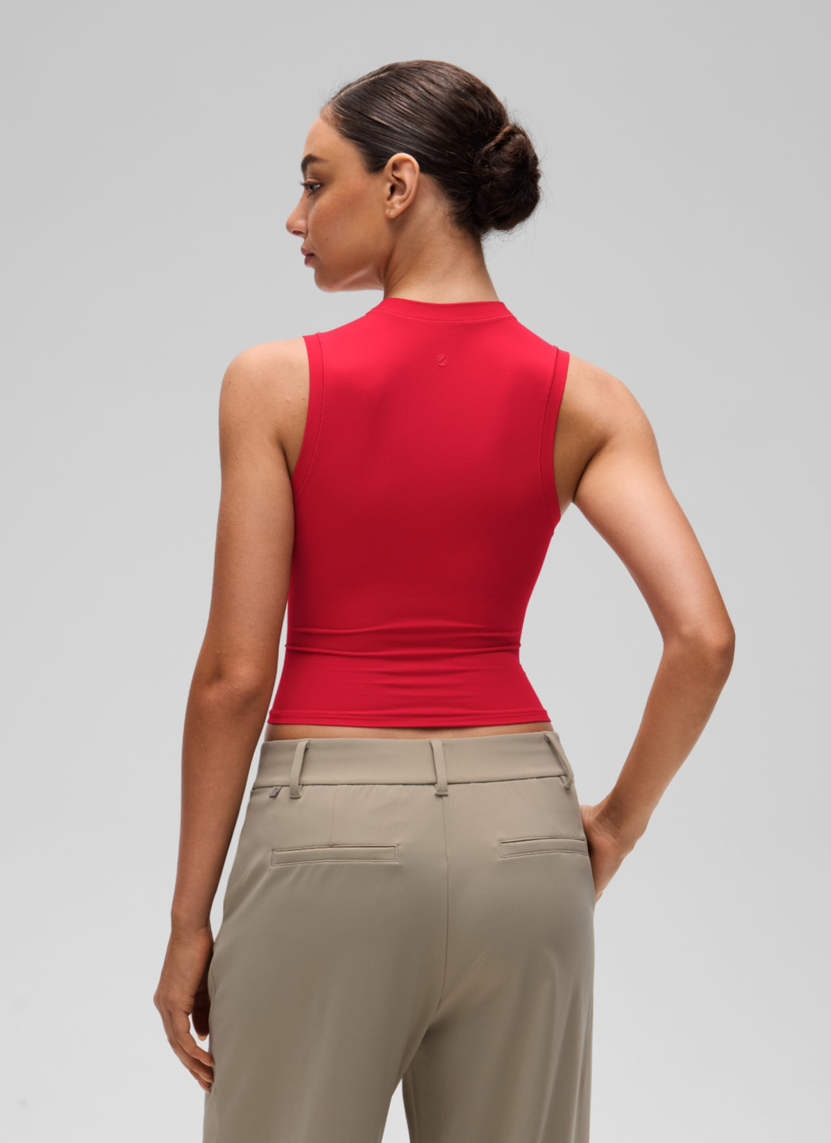 CRZ YOGA Women's Softembrace Casual Crop High Neck Tight Crewneck Tank Aurora Red @model_info:A