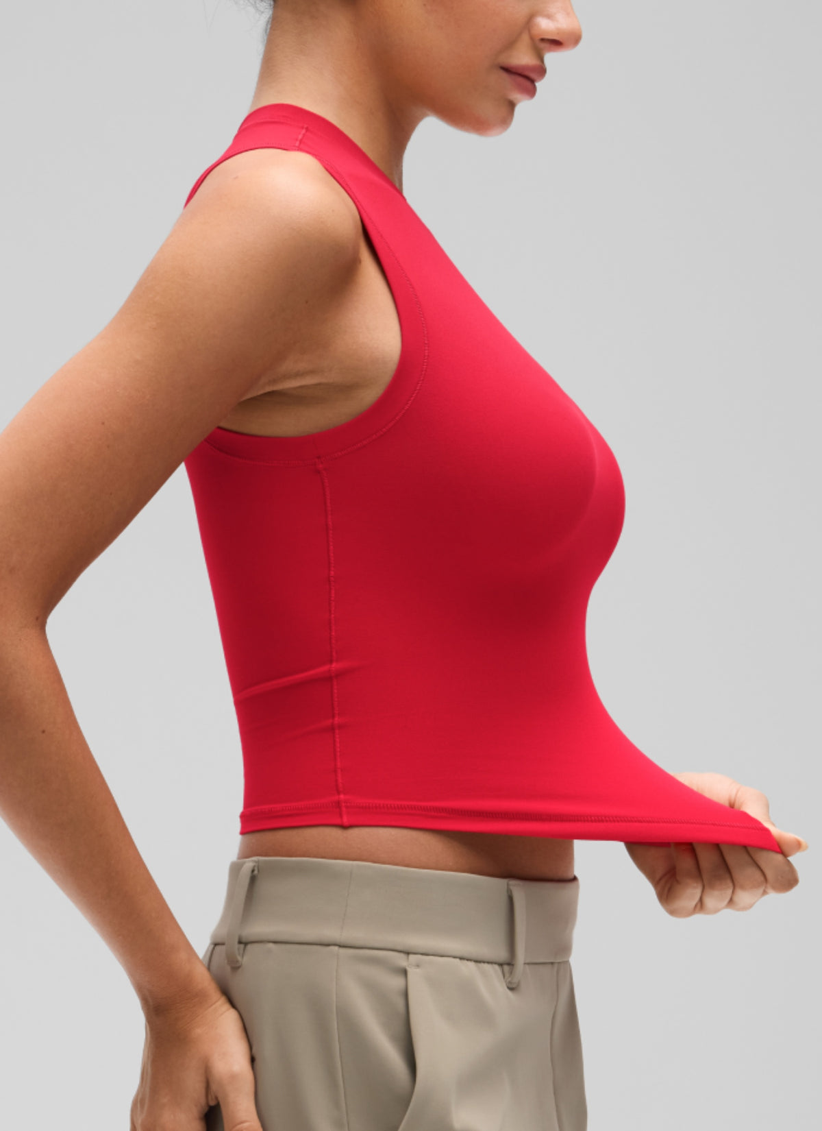 CRZ YOGA Women's Softembrace Casual Crop High Neck Tight Crewneck Tank Aurora Red @model_info:A