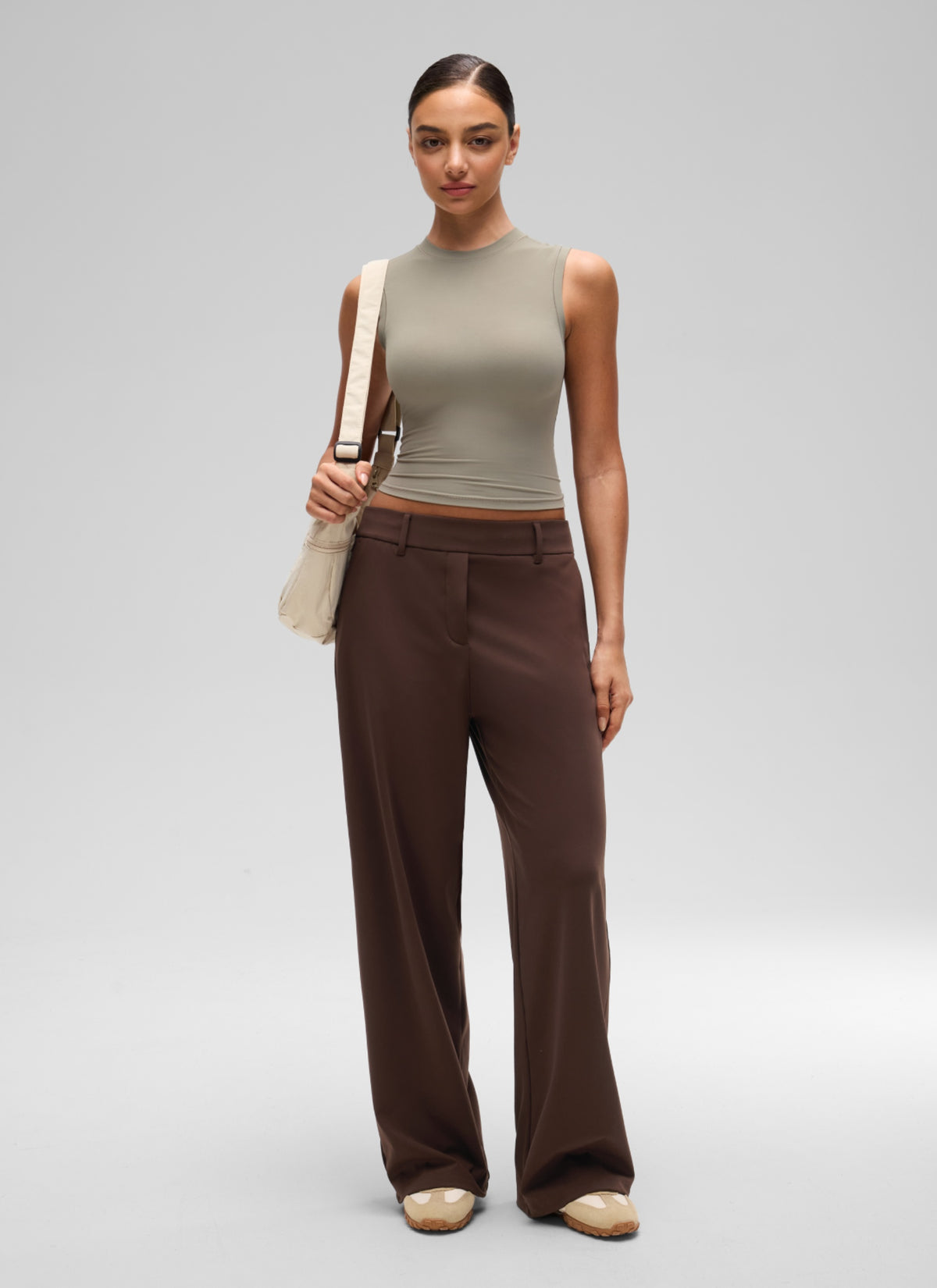 CRZ YOGA Women's Softembrace Casual Crop High Neck Tight Crewneck Tank Warm Ash Grey @model_info:A