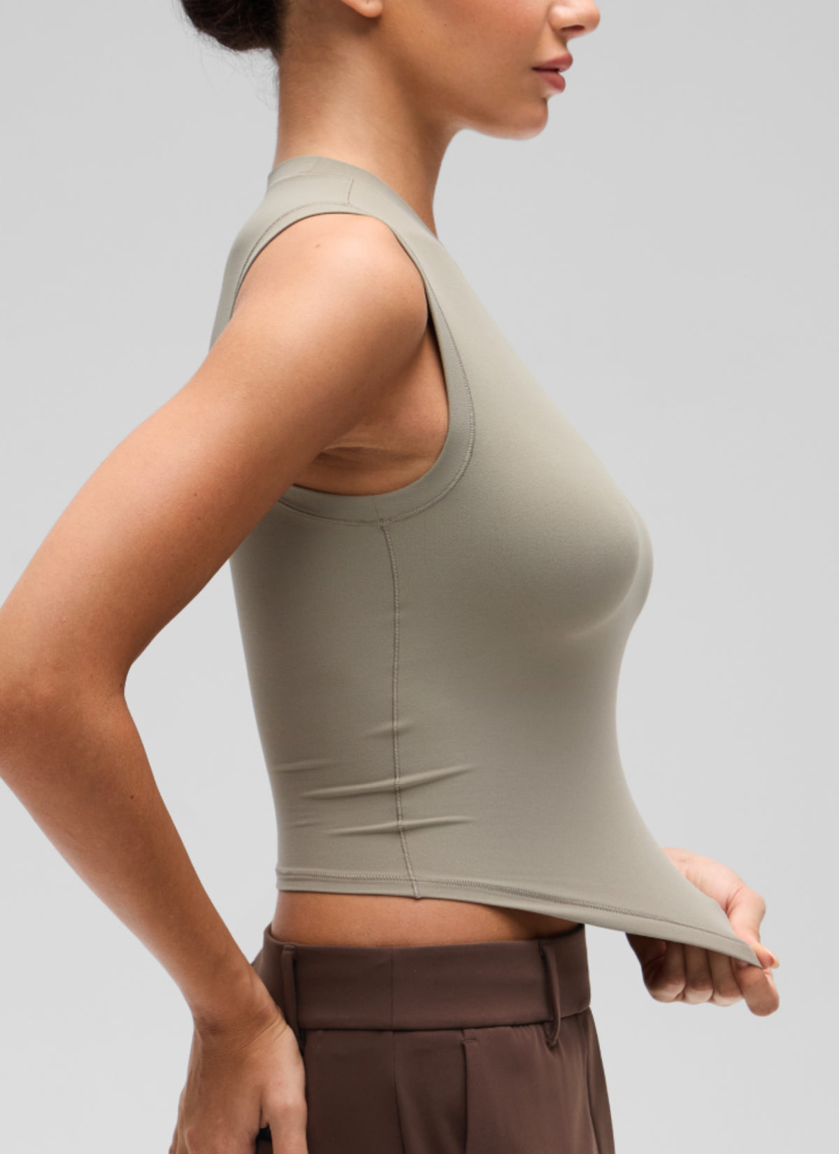 CRZ YOGA Women's Softembrace Casual Crop High Neck Tight Crewneck Tank Warm Ash Grey @model_info:A