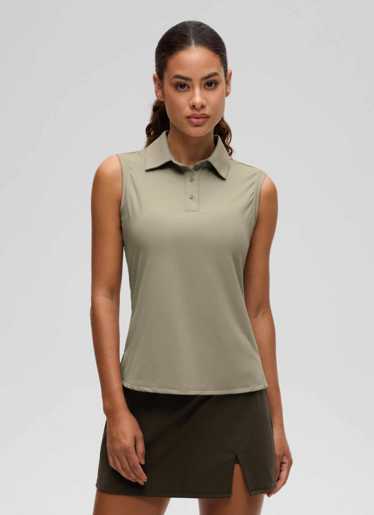 CRZ YOGA Women's Golf Tennis Hip Length Slim Fit Sleeveless Polo Warm Ash Grey @model_info:J