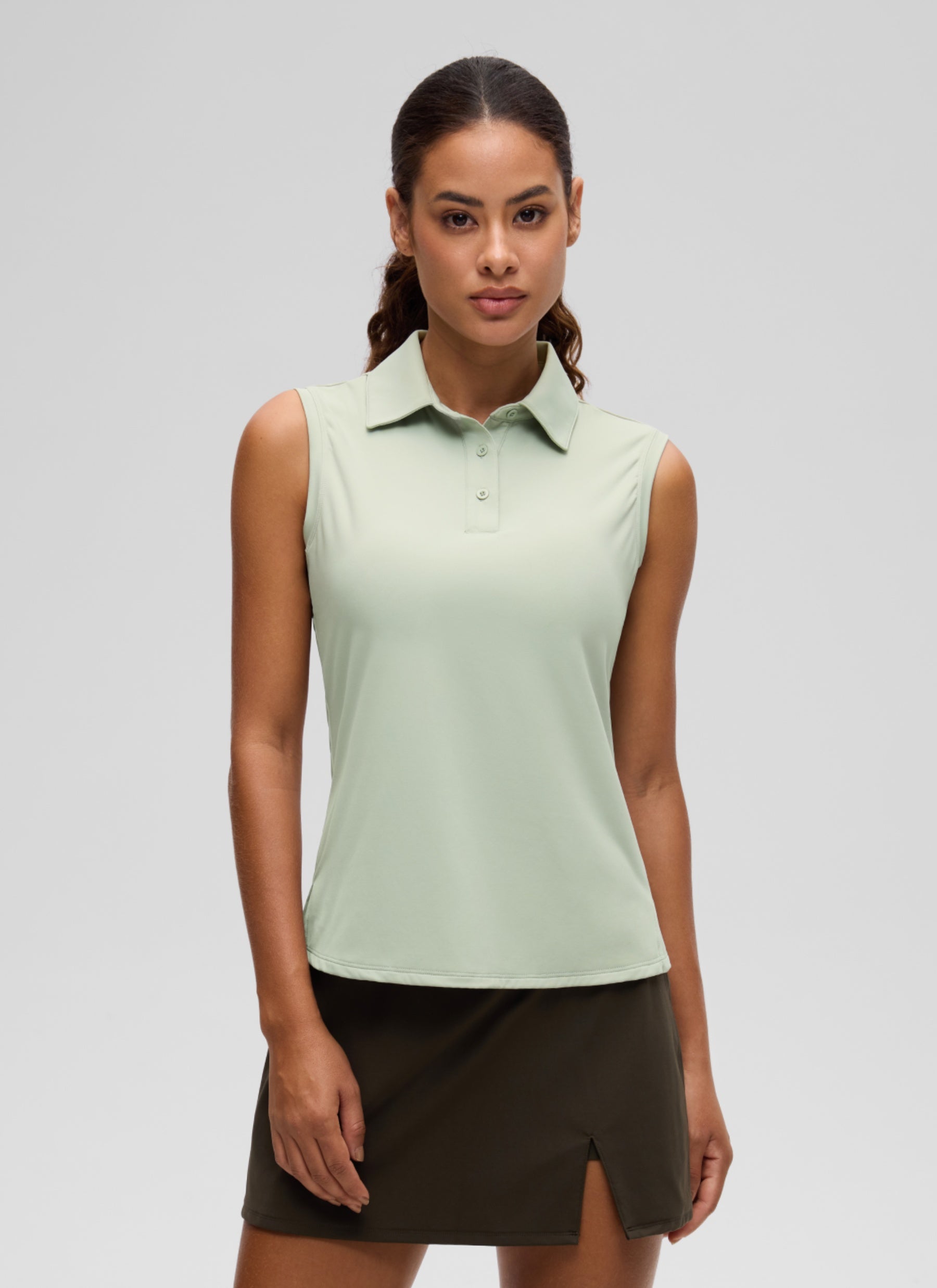 CRZ YOGA Women's Golf Tennis Hip Length Slim Fit Sleeveless Polo Jade Grey @model_info:J