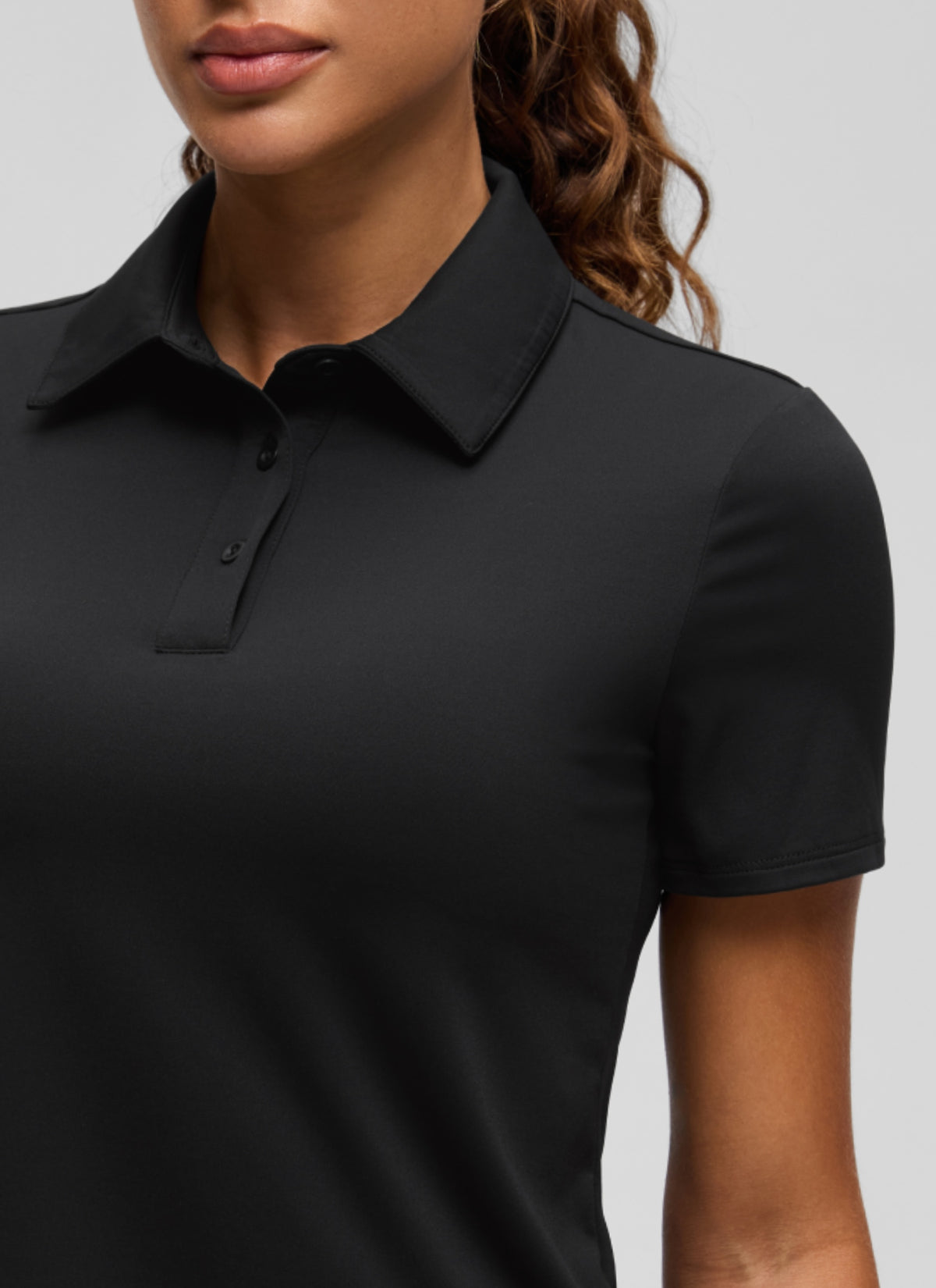 CRZ YOGA Women's Golf Tennis Hip Length Polo Slim Fit Short Sleeve Black @model_info:J