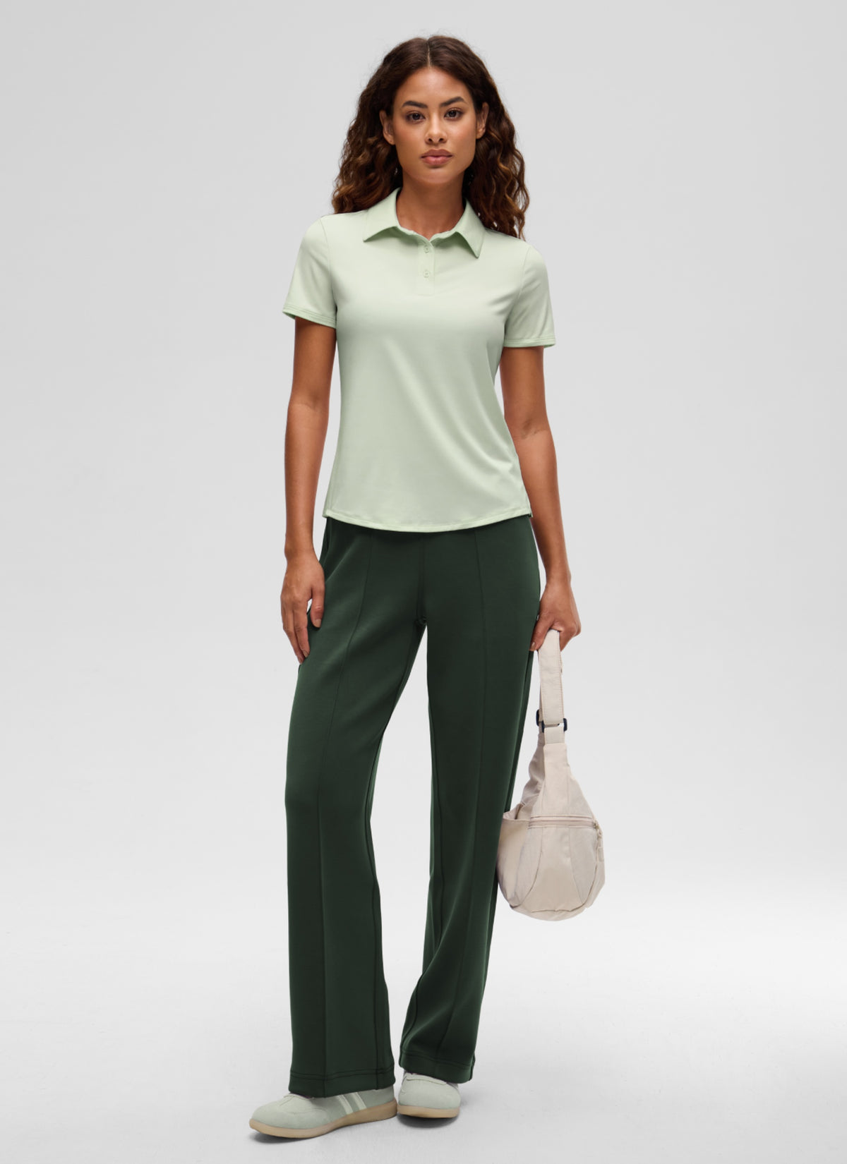 CRZ YOGA Women's Golf Tennis Hip Length Polo Slim Fit Short Sleeve Jade Grey @model_info:J