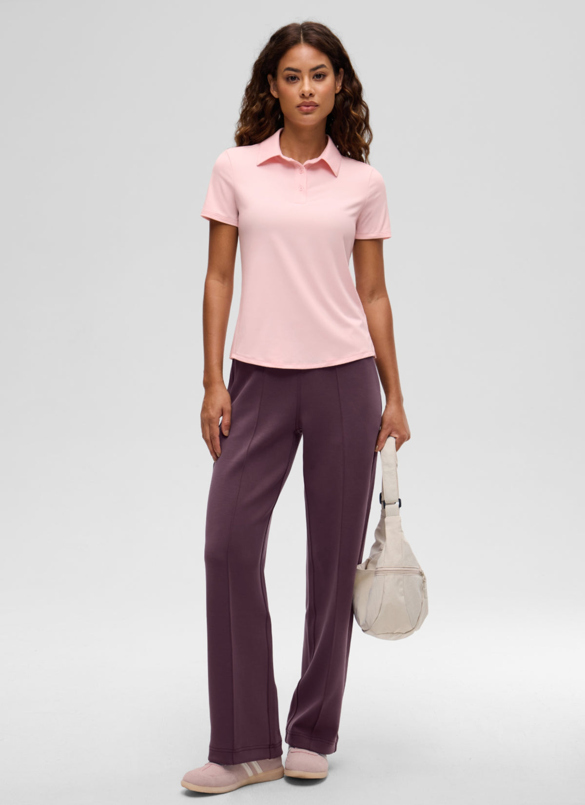 CRZ YOGA Women's Golf Tennis Hip Length Polo Slim Fit Short Sleeve Strawberry Pink @model_info:J