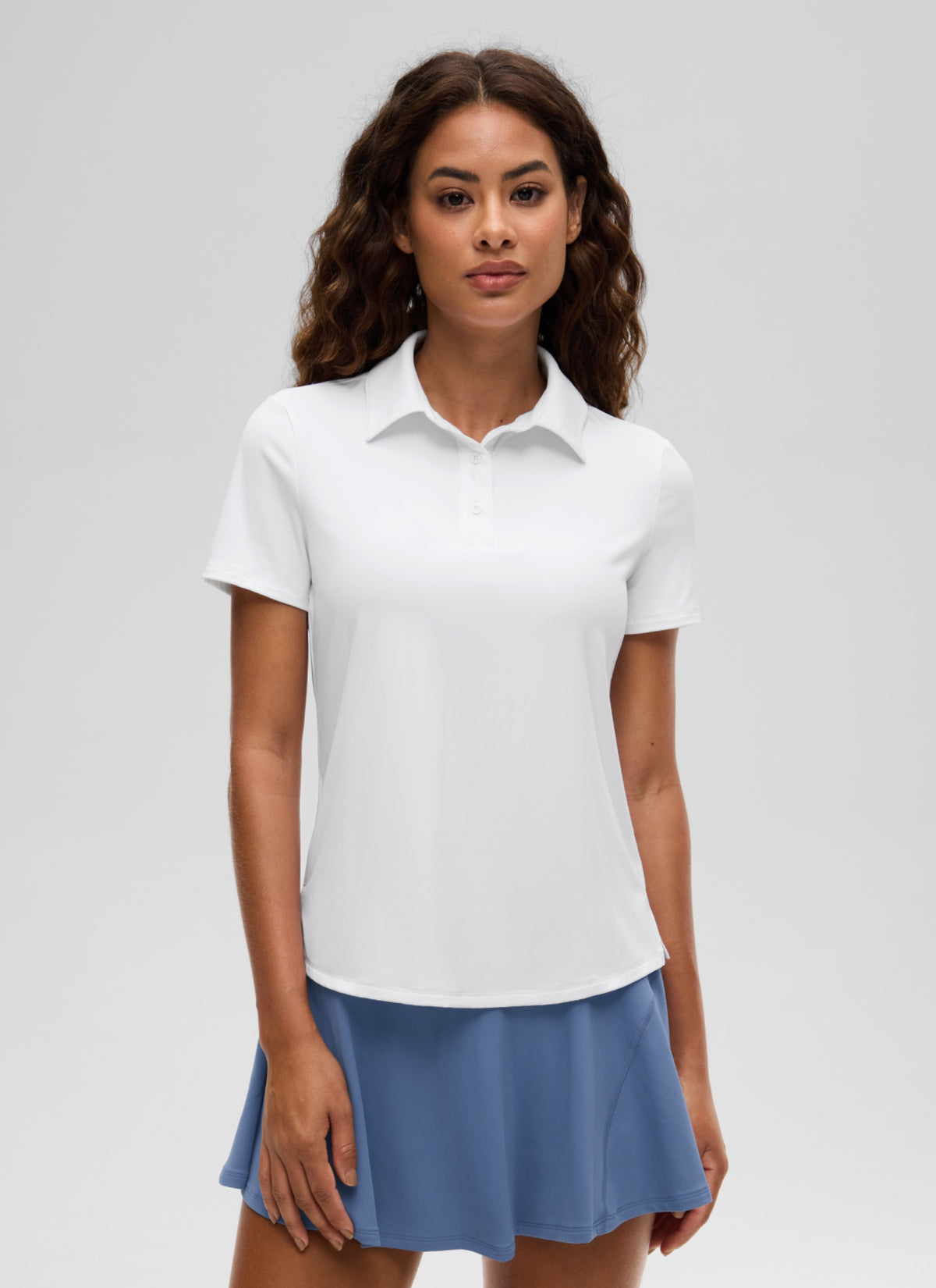 CRZ YOGA Women's Golf Tennis Hip Length Polo Slim Fit Short Sleeve White @model_info:J
